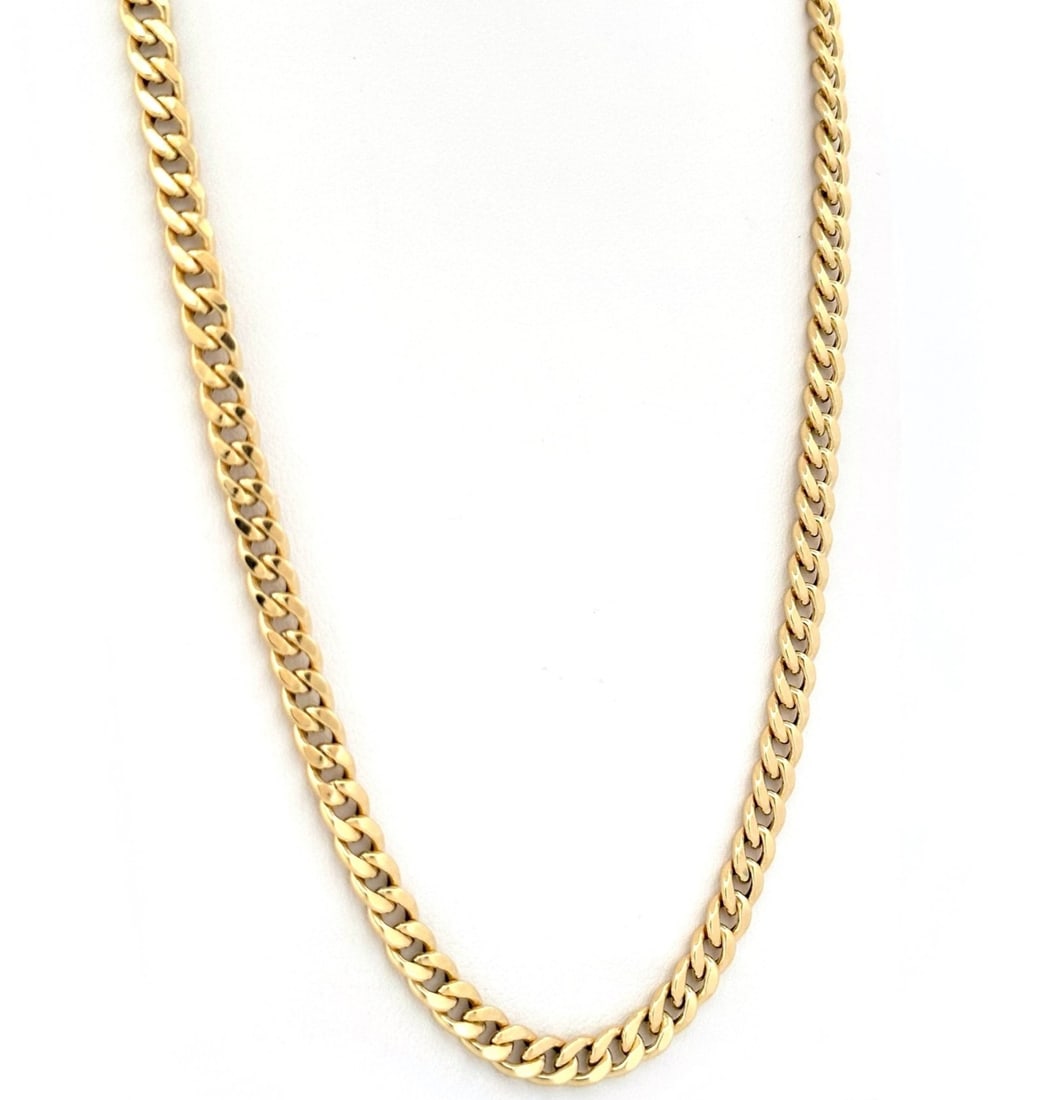 18K Yellow Gold (750) Hollow Curb Link Chain Necklace, Italian Artisan Craftsmanship: Metal: 18K Yellow Gold (750) / Finish: Polished / Link Type: Hollow Curb / Width: 5 mm / Length: 50 cm / Gender: Unisex / Total Item Weight: 26.00 Grams / Craftsmanship: Italian artisan manufacturing 