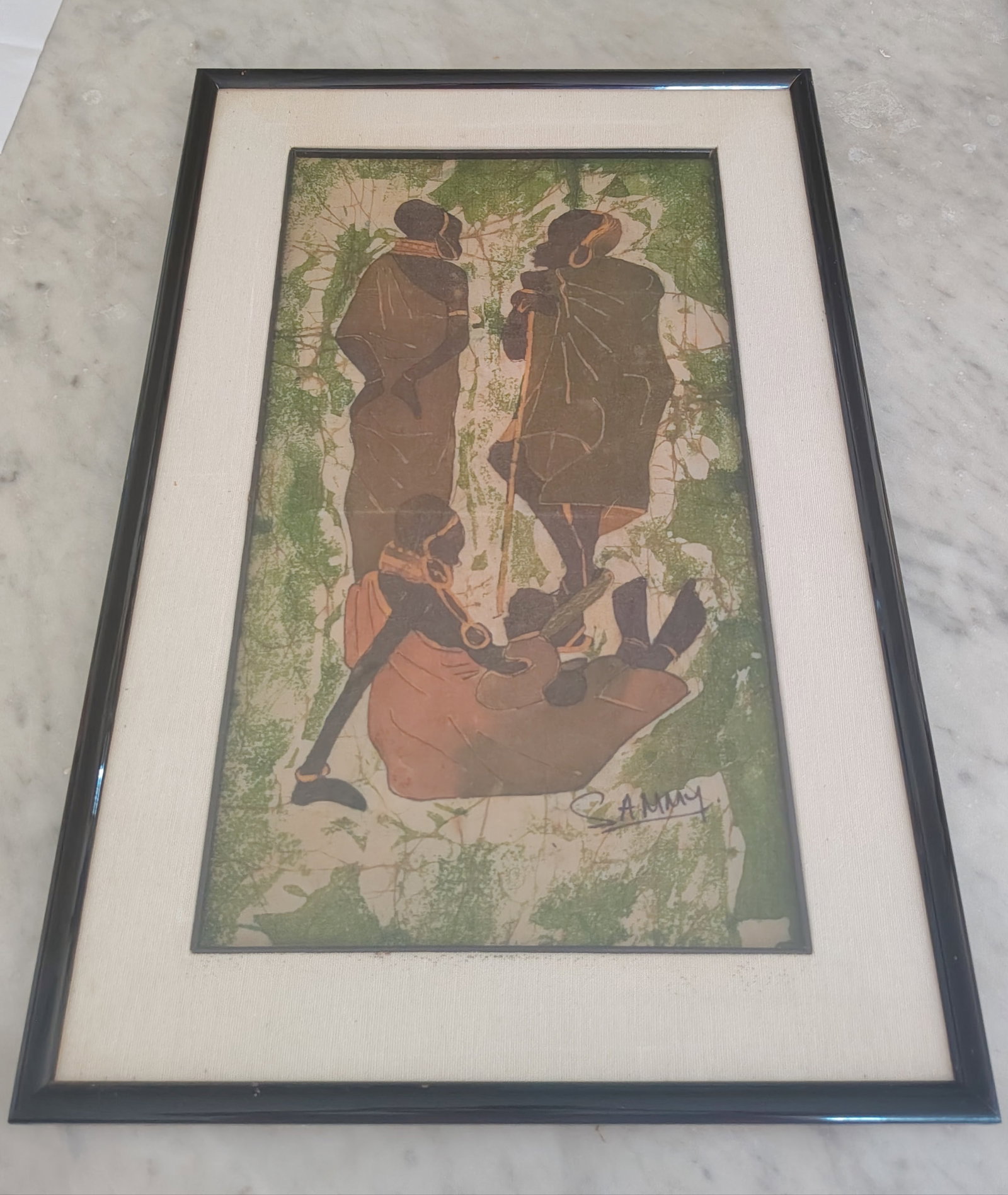 Vintage Framed Figural Batik Artwork by Sammy, Mid-20th Century (1 of 6)