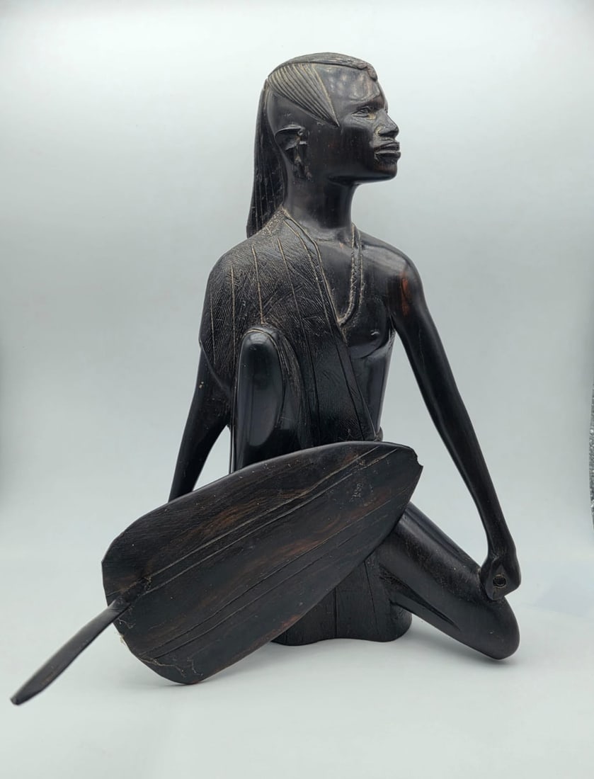 Handcrafted Kenyan Wooden Warrior Statue with Shield and Spear / African Tribal Art Sculpture (1 of 9)
