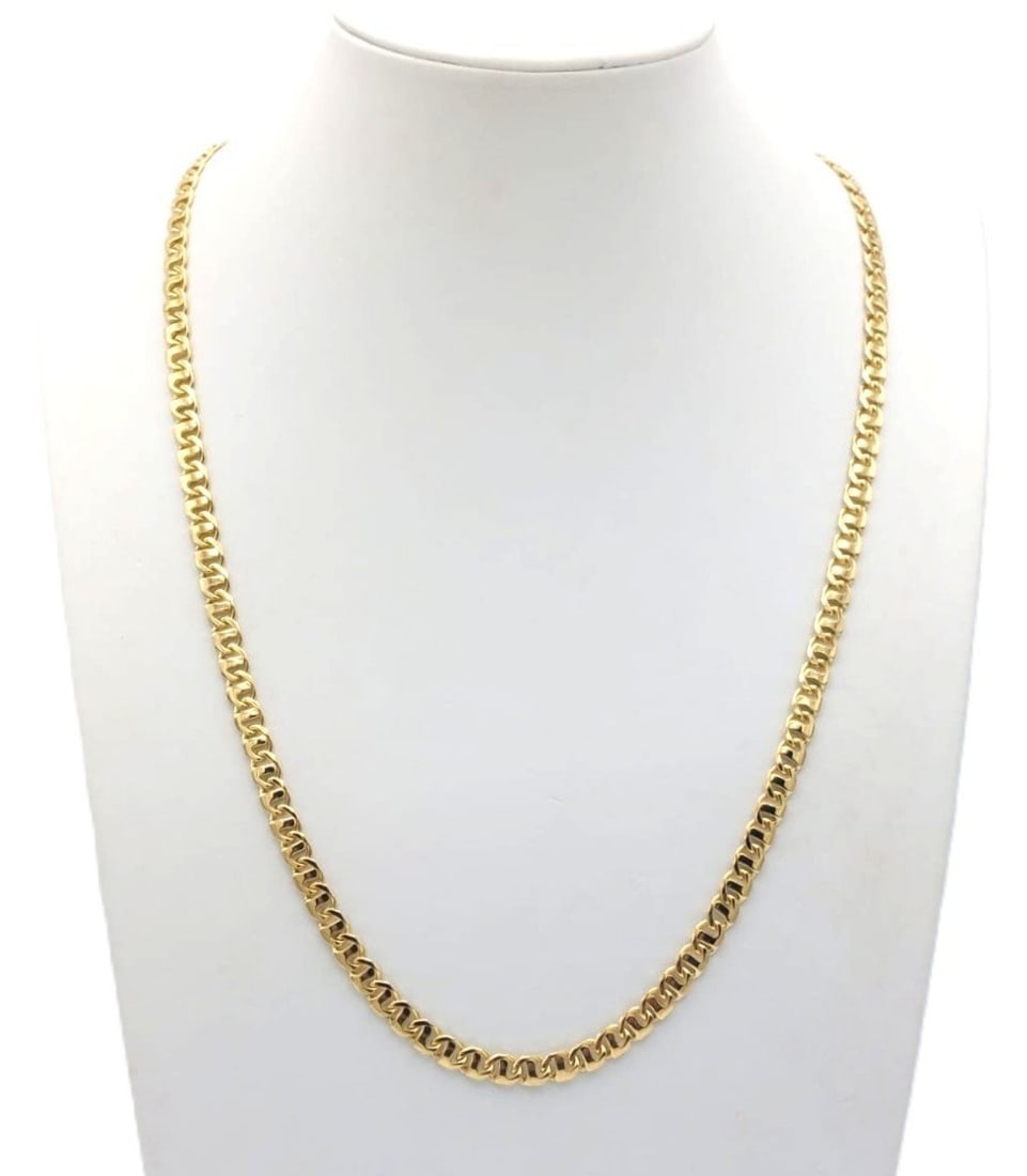 Fine Solid 18K Yellow Gold 60 cm Flat Hollow Link Chain Necklace (29.50 g) – Made in Italy (1 of 4)