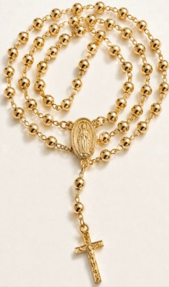 Handcrafted Italian Solid 18K Yellow Gold Rosary Necklace – Made in Italy: Handcrafted Italian fine jewelry rosary necklace / Material: Solid 18K yellow gold (750 hallmark), meticulously crafted with high-polish finish / Design: Traditional devotional rosary featuring unifor