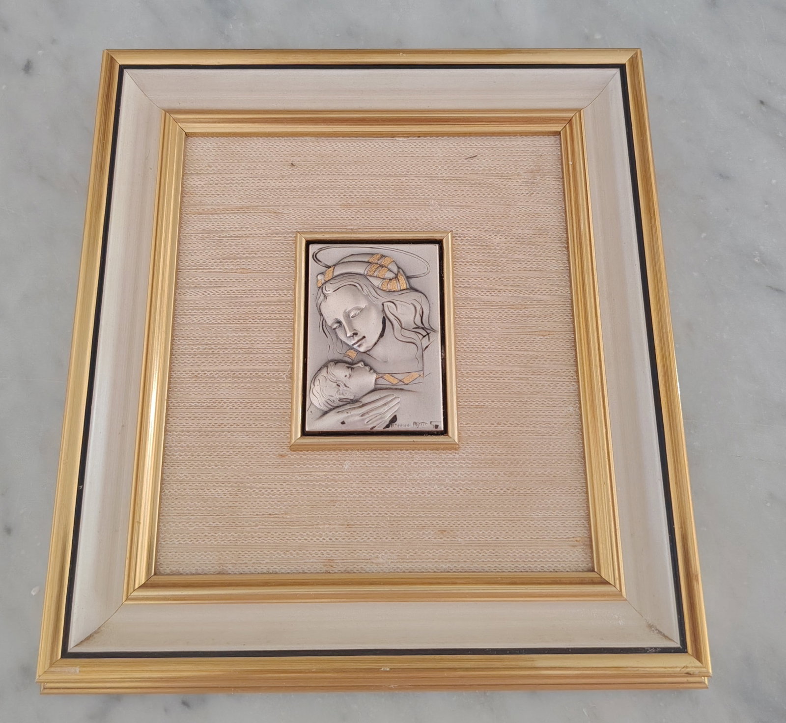 Ottaviani Italian Silver Bilaminated and Gilt Madonna and Child Bas-Relief Wall Plaque (1 of 7)