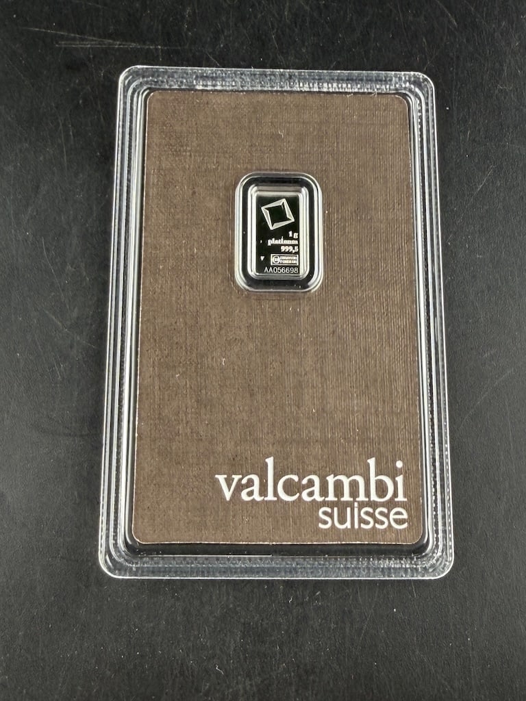 Valcambi Suisse 1 Gram .999.5 Fine Platinum Bar: Valcambi Suisse 1 Gram .999.5 Fine Platinum Bar