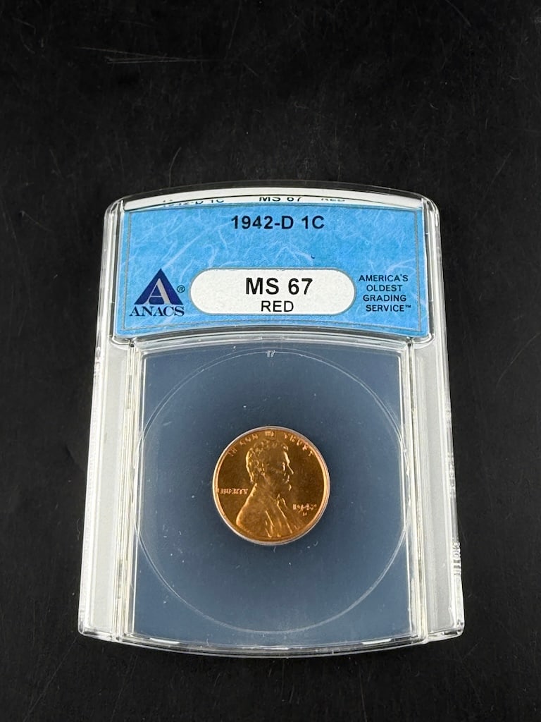 1942-D Lincoln Wheat Penny Graded ANACS MS67 Red: 1942-D Lincoln Wheat Penny Graded ANACS MS67 Red