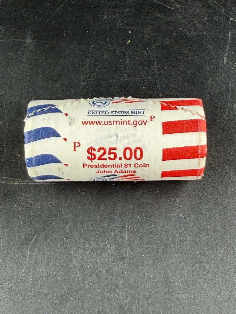 One Roll of John Adams P Presidential Dollars $25 Face Value: One Roll of John Adams P Presidential Dollars $25 Face Value