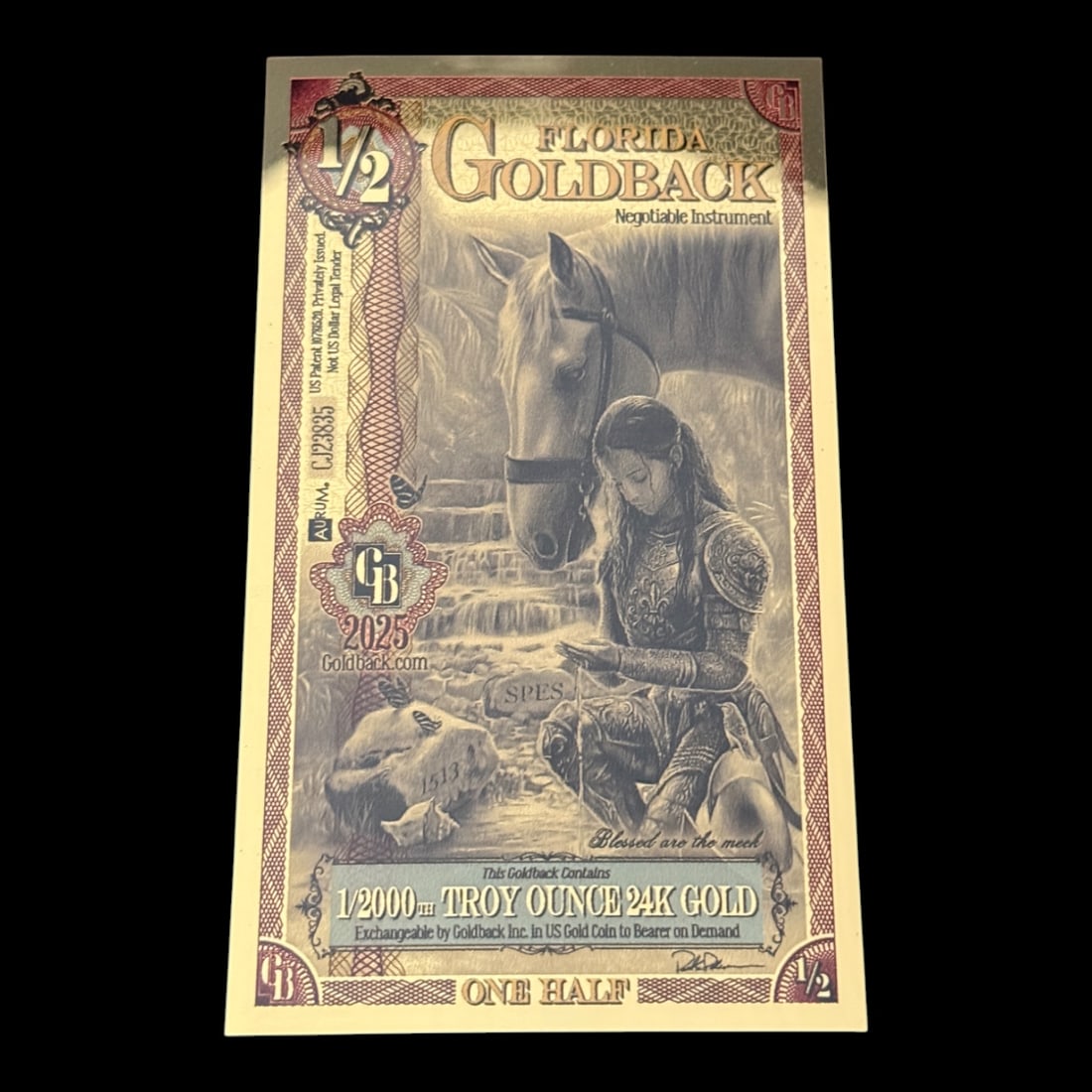 1/2 Florida GoldBack 1/2000th Troy Ounce 24K Gold: 1/2 Florida GoldBack 1/2000th Troy Ounce 24K Gold