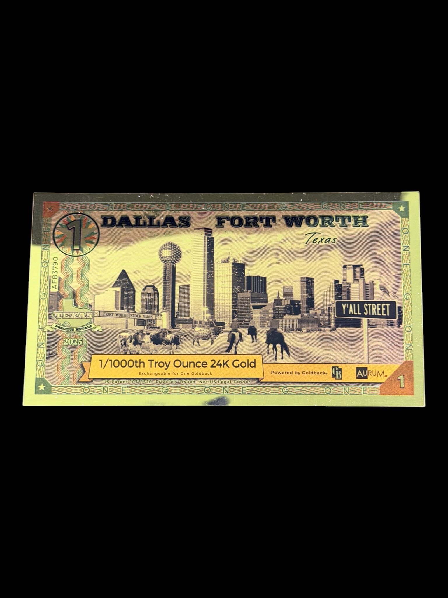 1 Dallas Fort Worth Texas GoldBack 1/1000th Troy Ounce 24K Gold (1 of 3)