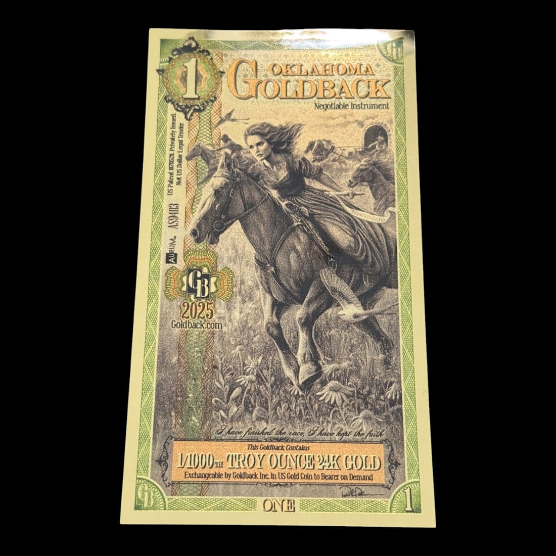 1 Oklahoma GoldBack 1/1000th Troy Ounce 24K Gold: 1 Oklahoma GoldBack 1/1000th Troy Ounce 24K Gold