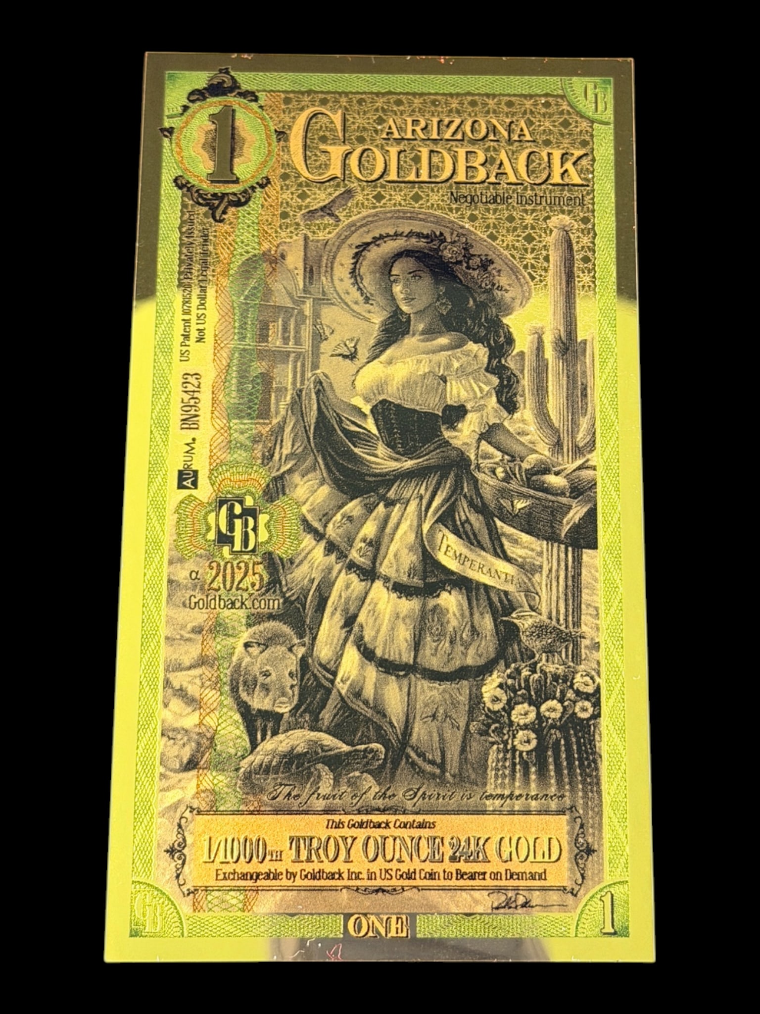 1 Arizona GoldBack 1/1000th Troy Ounce 24K Gold: 1 Arizona GoldBack 1/1000th Troy Ounce 24K Gold