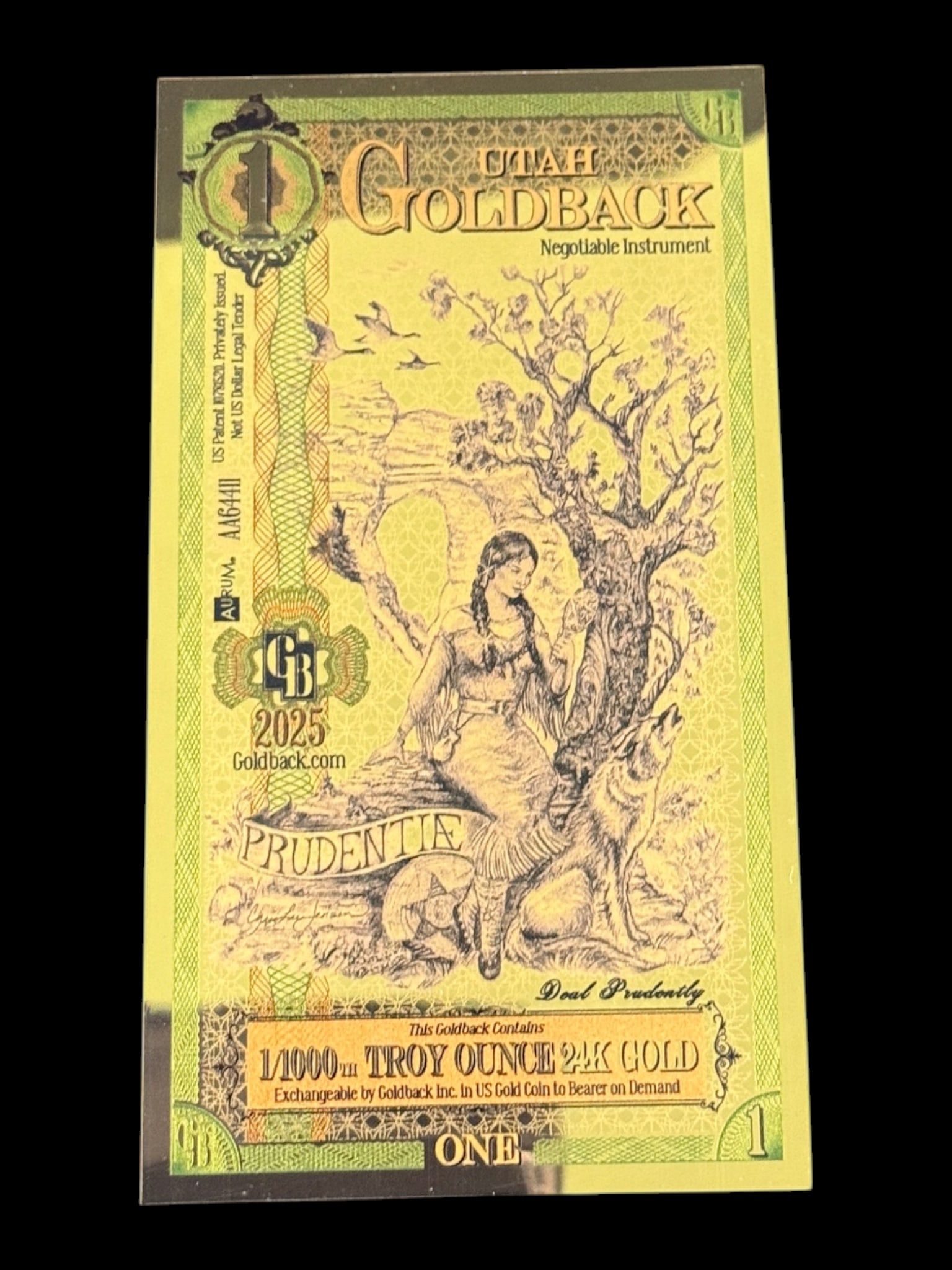 1 Utah GoldBack 1/1000th Troy Ounce 24K Gold: 1 Utah GoldBack 1/1000th Troy Ounce 24K Gold