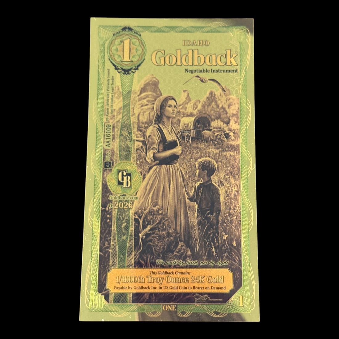 1 Idaho GoldBack 1/1000th Troy Ounce 24K Gold: 1 Idaho GoldBack 1/1000th Troy Ounce 24K Gold