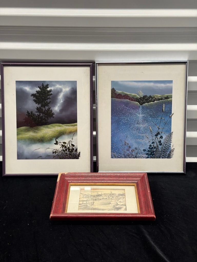Collection of (3) Vintage Framed Art Prints & Miniature Harbor Sketch LF (1 of 12)