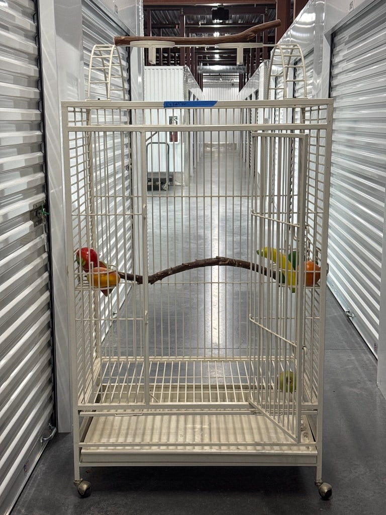 Large Wrought Iron Playtop Bird Cage on Wheels with Perches and Seed Guard (1 of 4)
