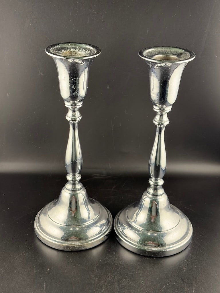 Pair of Vintage Baluster Form Silver-Tone Candlesticks - 9.5" (1 of 7)