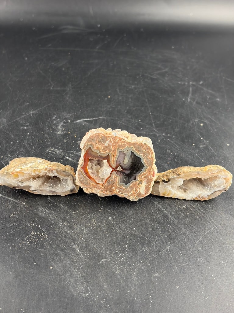 Three (3) Piece Polished Agate Nodule Set – Centered Thunder Egg with Sliced Halves. TH99 (1 of 7)