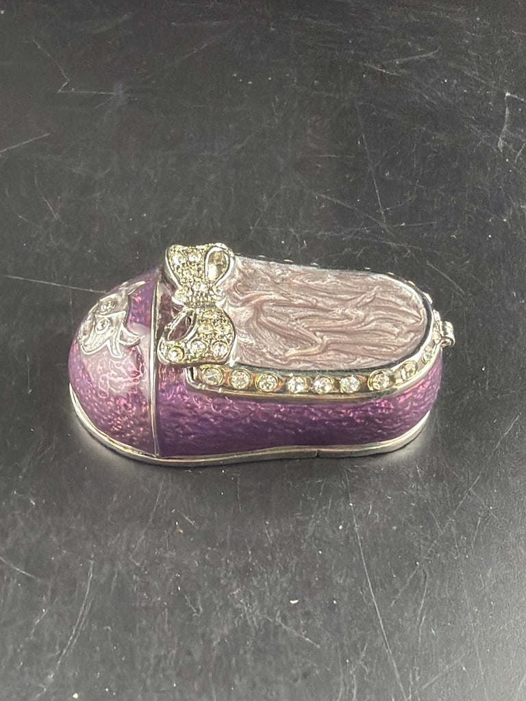 Vintage Style Jeweled & Enameled Purple Baby Shoe Hinged Trinket Box (1 of 9)