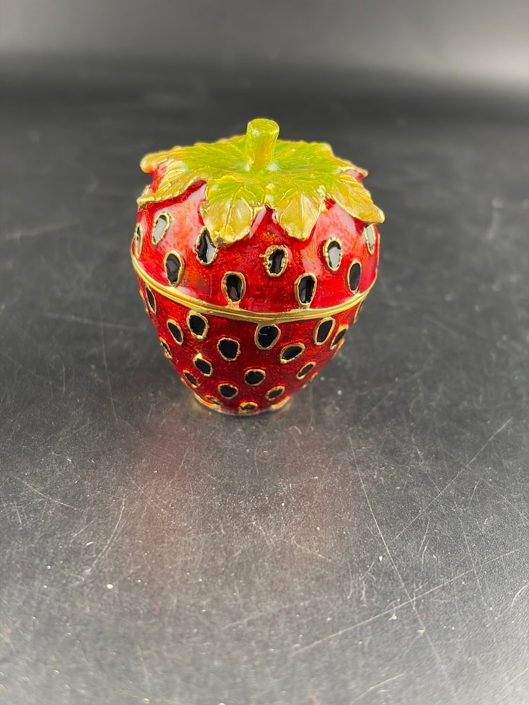 Vintage Style Enameled & Gold-Tone Figural Strawberry Hinged Trinket Box (1 of 8)
