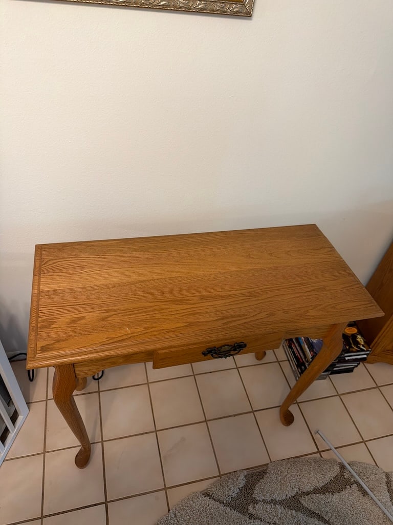 Traditional Oak-Finish Writing Desk or Console Table with Drawer (1 of 10)