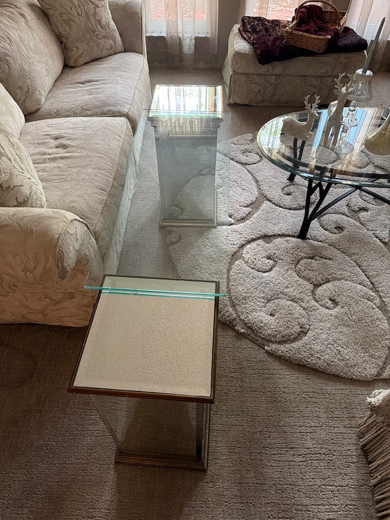 Hollywood Regency Style Mirrored Two-Pedestal Console Table with Glass Top SH_118 (1 of 11)