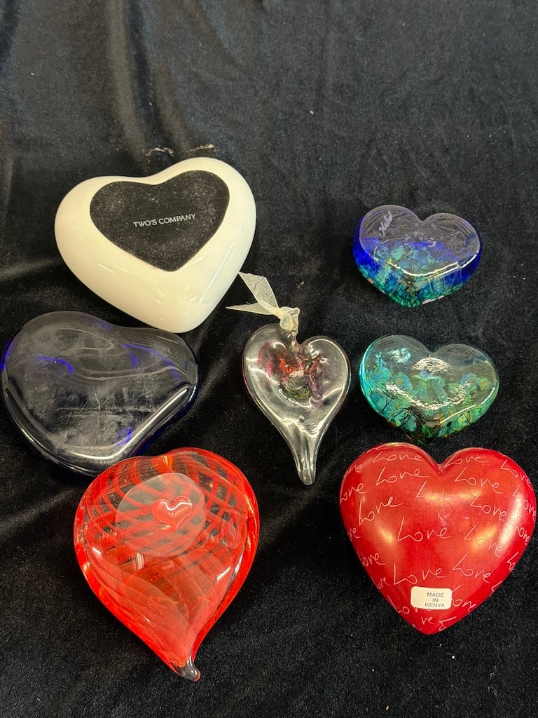 Assorted Decorative Heart Paperweights - 6