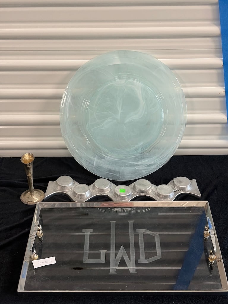 Art Glass Platter, Serving Tray & Modern Metal Tealight Holder (1 of 3)