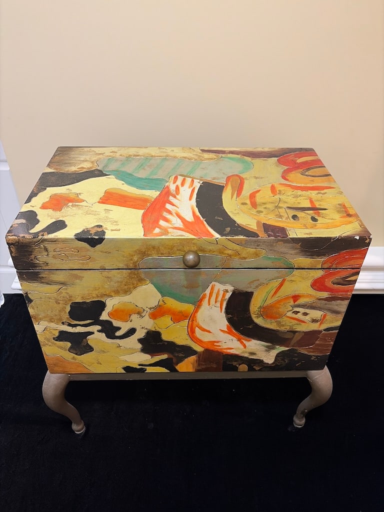 Decorative Hand-Painted Abstract Storage Chest / Accent Table (1 of 8)