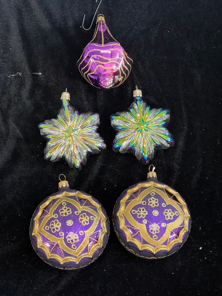 Set of Vintage Holiday Ornaments in Vibrant Colors (1 of 2)