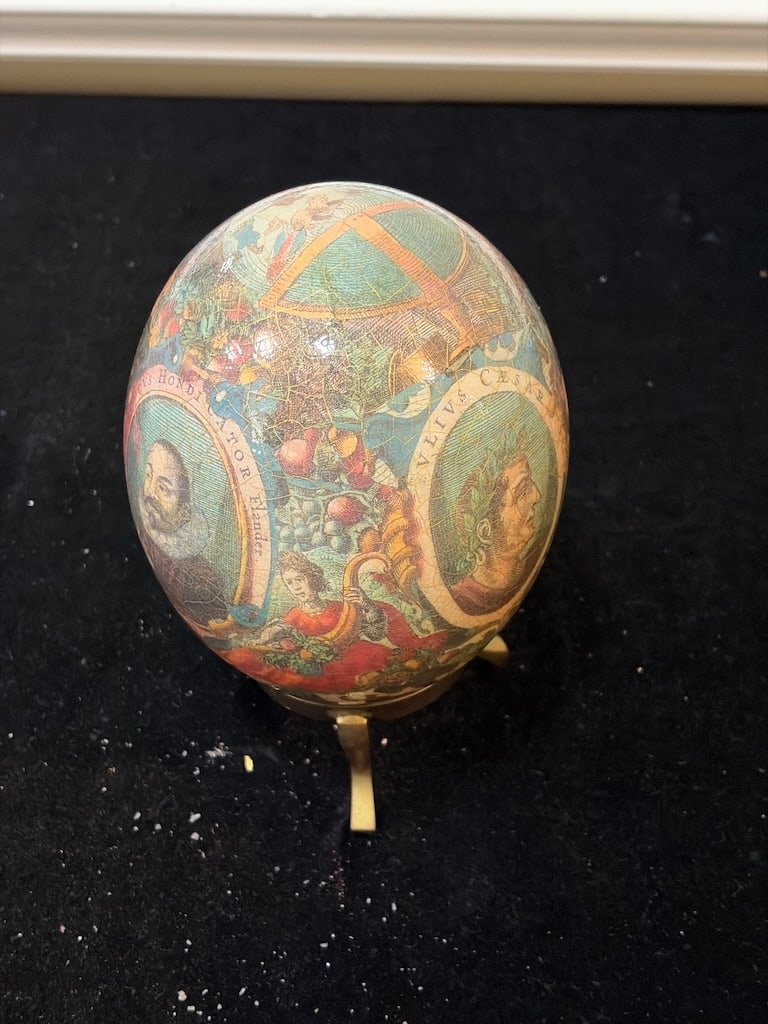 Large Julius Caesar Roman Decorative Egg on Solid Brass Stand - 2