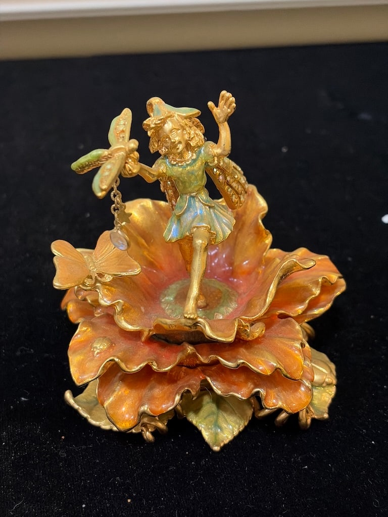 Vintage Kirk’s Folly “Dance With Fairies” Jeweled Fairy Flower Trinket Box (1 of 5)