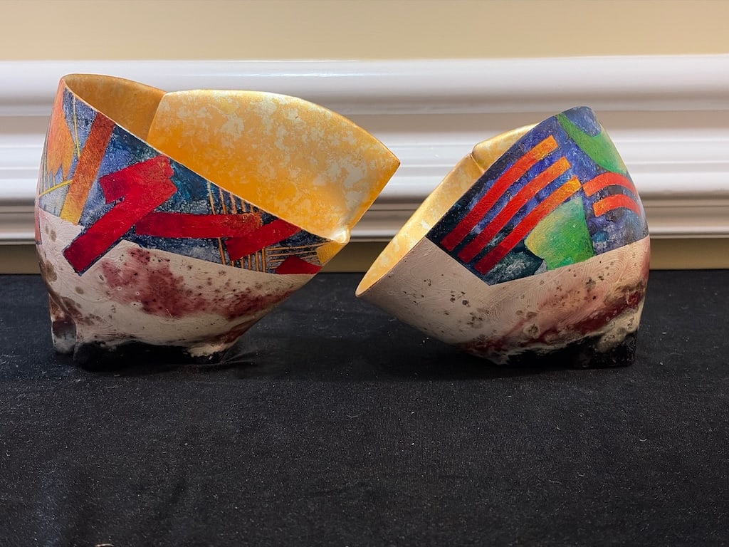 Bennett Bean Pair of Abstract Painted & Gilt Studio Pottery Vessels (1 of 20)