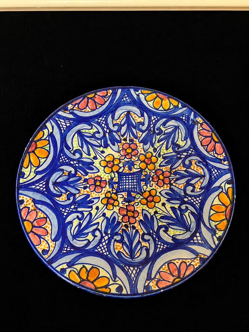 Large Hand-Painted Majolica-Style Floral Ceramic Charger (1 of 5)