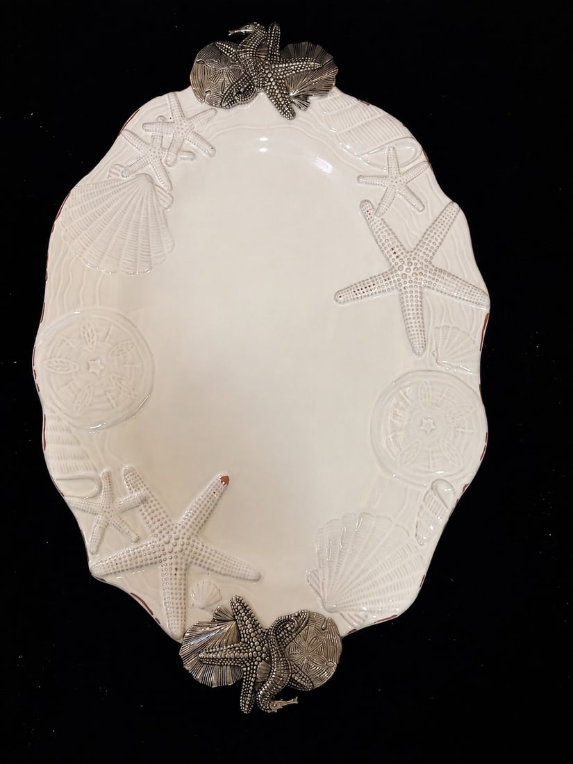 Mud Pie Seashell Oval Serving Platter with Metal Handles (1 of 4)