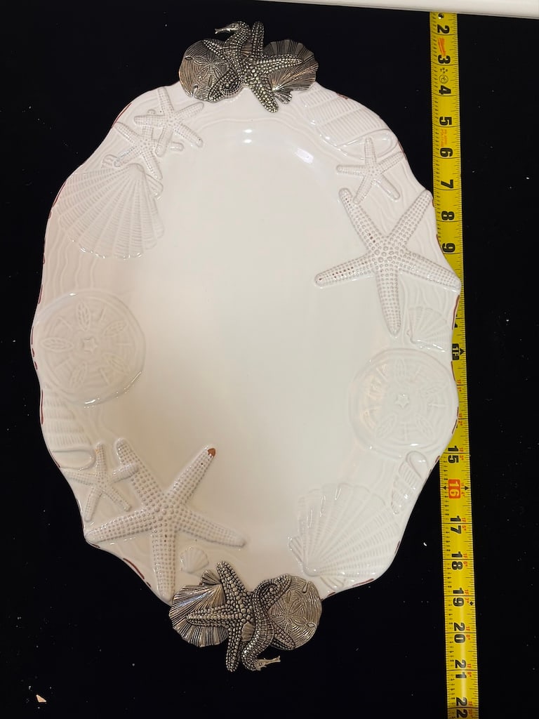 Mud Pie Seashell Oval Serving Platter with Metal Handles - 2