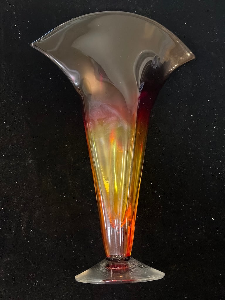 Blenko Handcrafted Art Glass Fan Vase – Amber & Amethyst, 12” (1 of 3)