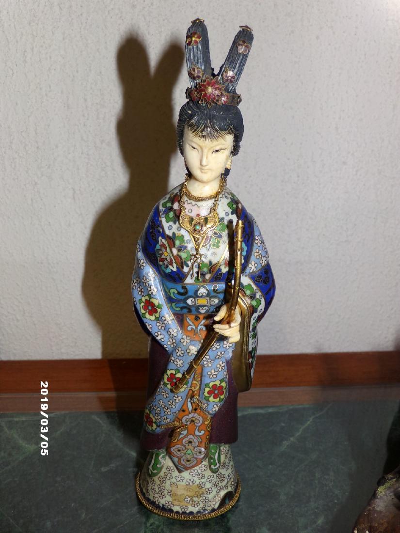 CloisonnÃ© Oriental Lady Figurine with Ornate Gold & (1 of 5)