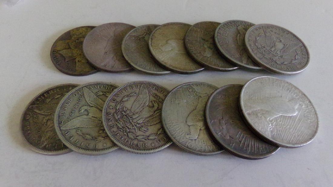 13 US Silver Dollars: 9 Peace and 4 Morgan. 90% Silver, (1 of 5)