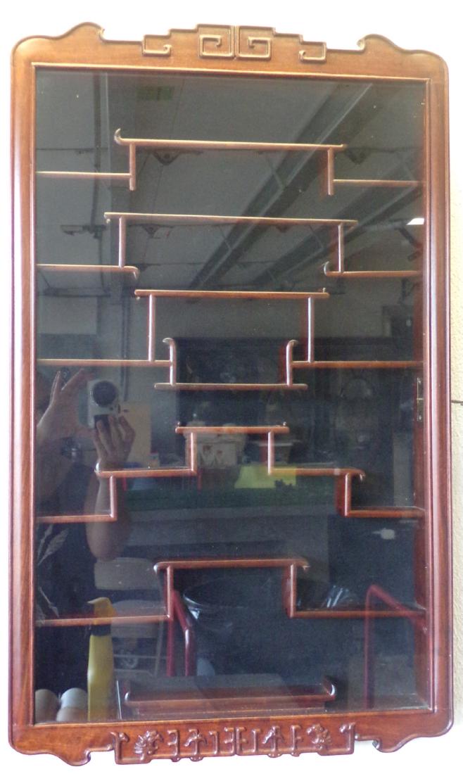 Rosewood Oriental Wall mount Curio Cabinet with Glass (1 of 7)