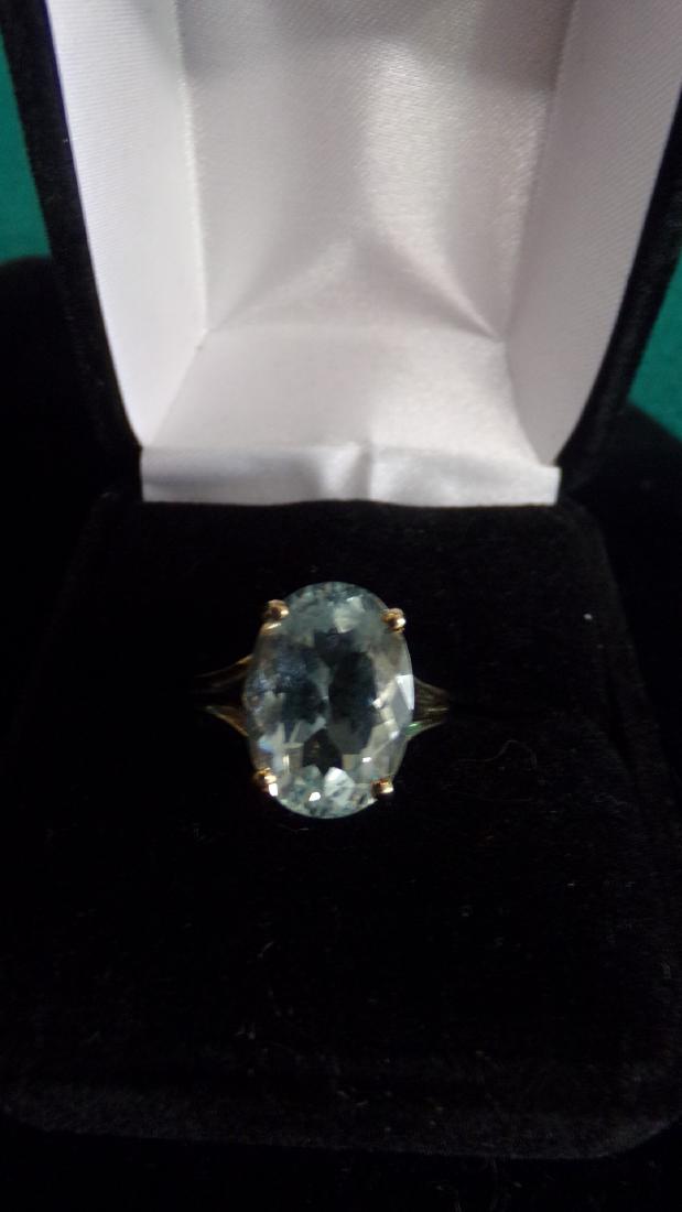 10K Yellow Gold Ladies ring with large Aqua Colored (1 of 9)