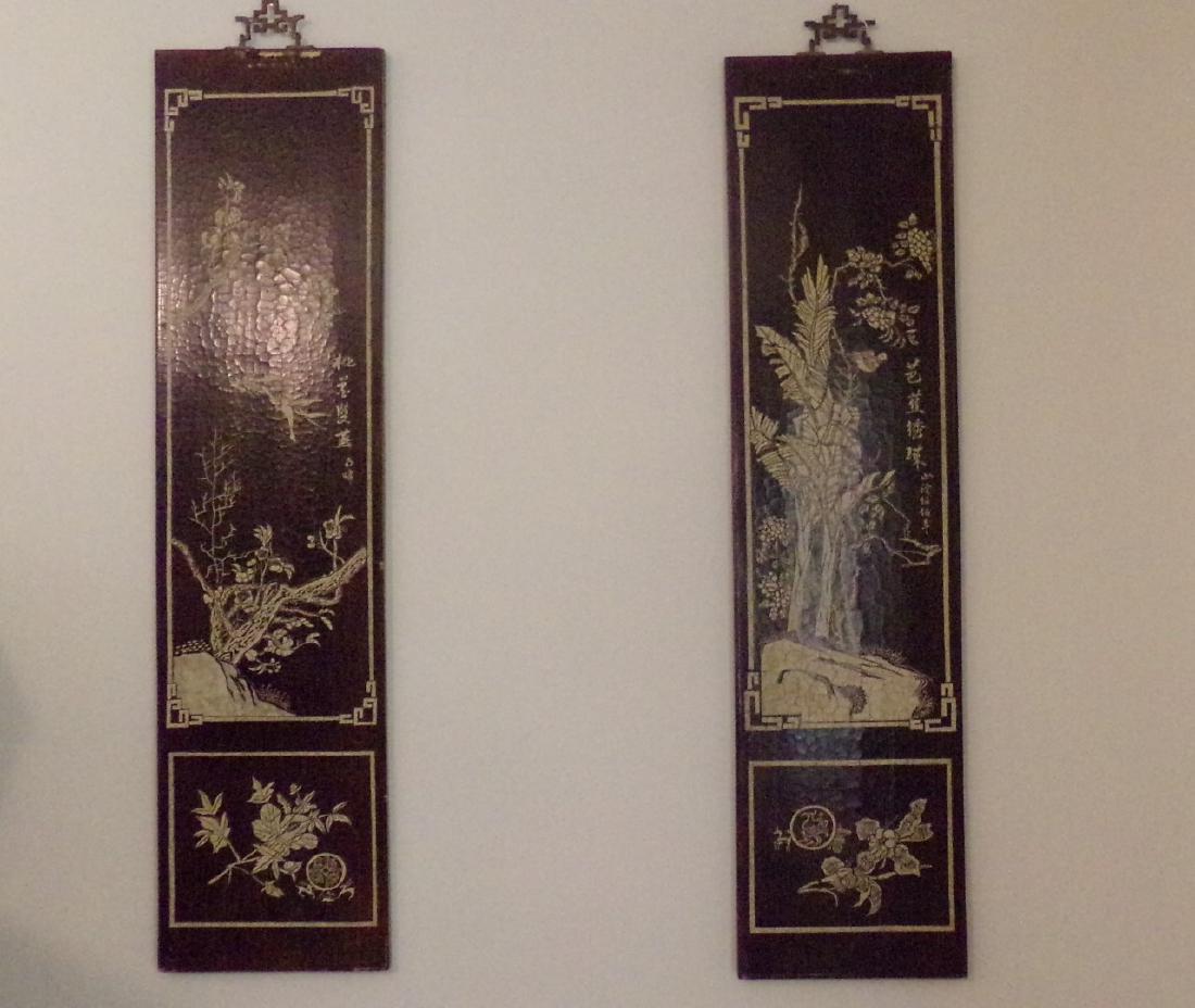 Four Oriental Wooden Panels with Carved and Inlaid (1 of 14)
