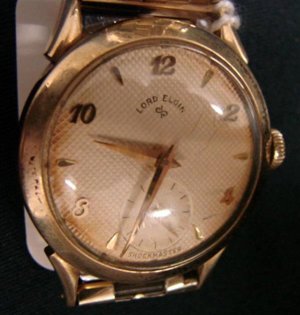 Vintage Gold Lord Elgin Shock-Master Wrist Watch i: Vintage Gold Lord Elgin Shock-Master Wrist Watch in Working Condition.