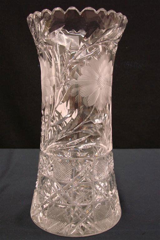 Brilliant Period Cut Glass Vase with Daisy & Butto: Brilliant Period Cut Glass Vase with Daisy & Button Cut and Sunflowers. 10.5" Ht. Auction Estimate $50-100.