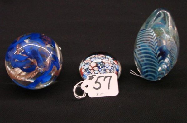 3 Art Glass Paperweights, 2 are Artist Signed & Dat: 3 Art Glass Paperweights -- 2 are Artist Signed & Dated. Auction Estimate $50-100.