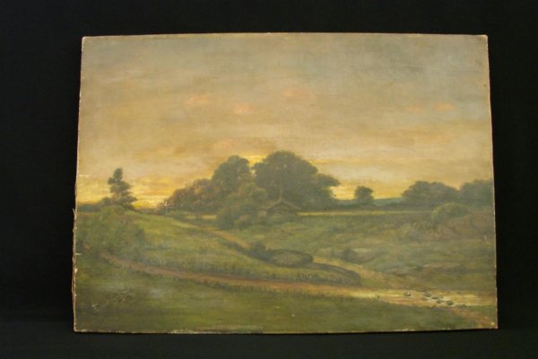 Ernest Parton Oil on Canvas Landscape Painting: Oil on Canvas Painting by Ernest Parton (1845- 1933), Listed Artist, depicts Landscape with Stream. Signed & Dated Lower left: Ernest Parton 1883. 15x21". Unframed. Auction Estimate $2000-4000.