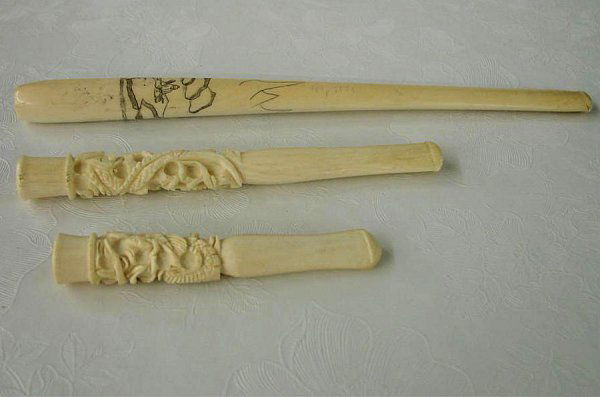 3 Antique Carved Ivory Cigarette Holders, all in D: 3 Antique Carved Ivory Cigarette Holders â€“ Various Sizes & Decor. Auction Estimate $75-150. THE LAW STATES THAT WE CANNOT SHIP IVORY OUT OF THE USA. ALL IVORY MUST BE SHIPPED TO A USA ADDRESS.