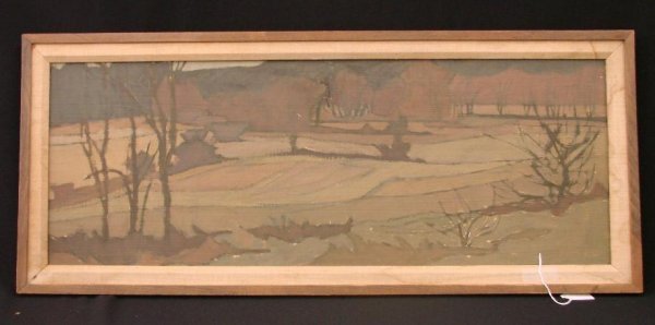 Oil on Masonite "Sodam Road" by Eugene R. Witten : Oil on Masonite Board Painting "Sodam Road" by Eugene R. Witten (American, 1920--), Listed Artist, In Artist's Frame. Artist Stamped on Frame & Titled on Stretcher. Auction Estimate $400-600.