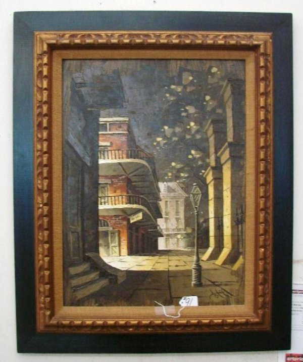 91: Signed D Nick Painting of New Orleans Street Scene