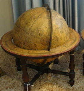 1783 Bardin Terrestial Globe: 18th Century Terrestrial Table Globe of the World on Mahogany Tripod Base, Circa 1783 Laid Down by James Ferguson & Improved by Gabriel Wright. Made by W. Bardin, Fleet Street, London. Globe is approx