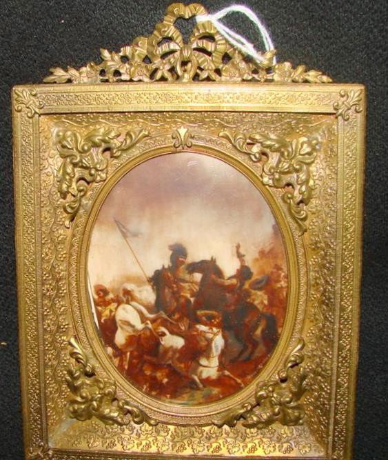 Stunning 17th Century Miniature Painting on Ivory: Stunning 17th Century Miniature Painting on Ivory by Listed Artist Wouwerman depicts Calvery Skirmish. (Artist Wouwerman attributed to either Philip 1619-1668 or Pieter, 1623-1682). In a Brass Frame w
