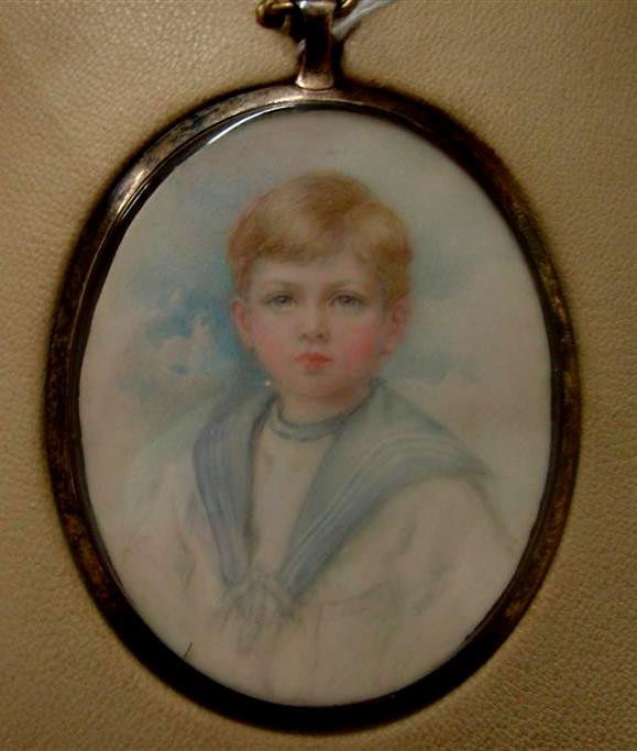 Antique Painting on Ivory Portrait by Listed Artis: Antique Painting on Ivory Portrait by Listed Artist Alyn Williams (1865-1941). Sitter is identified as William Charles Ayshford Sanford at Age 3 Years and 10 Months, circa 1909 dressed in a Sailor Sui
