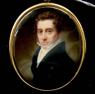 18K Miniature Portrait on Ivory Mourning Item / Je: 18K Miniature Portrait on Ivory Mourning Item / Jewelry. This Miniature Portrait Painting on Ivory of a Gent has Plaited Hair on the Reverse (indicating the piece was made as Mourning Jewelry to comme